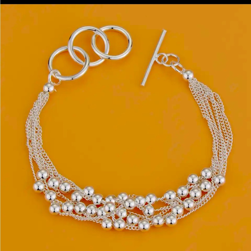 925 Sterling Silver 6 attached cable chains with loose sterling silver beads!